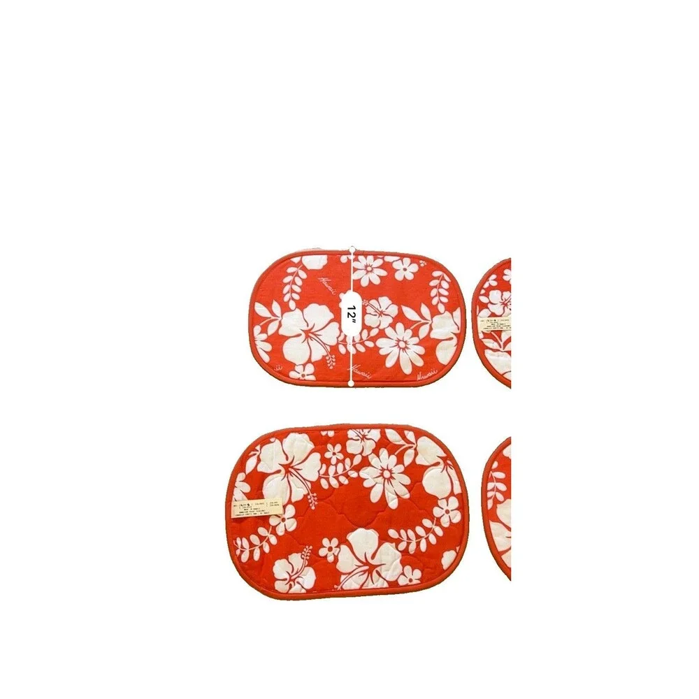LanaiKula Crafts Set of 4 Cotton Quilted Hawaiian Floral Placemats Deadstock